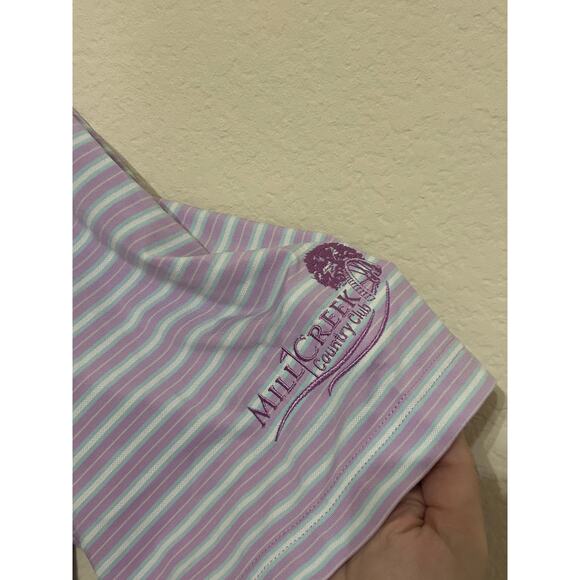FootJoy Mens Size XL Golf Dri-Fit Polo Purple Blue Striped Short Sleeve Shirt - Picture 6 of 10